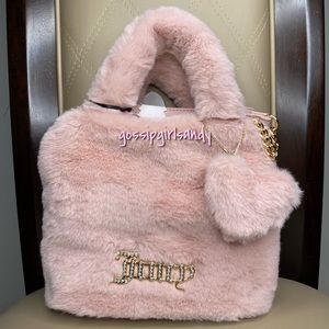 Juicy Couture Blush Pink Fluffy Faux Fur Mini Tote Crossbody Bag